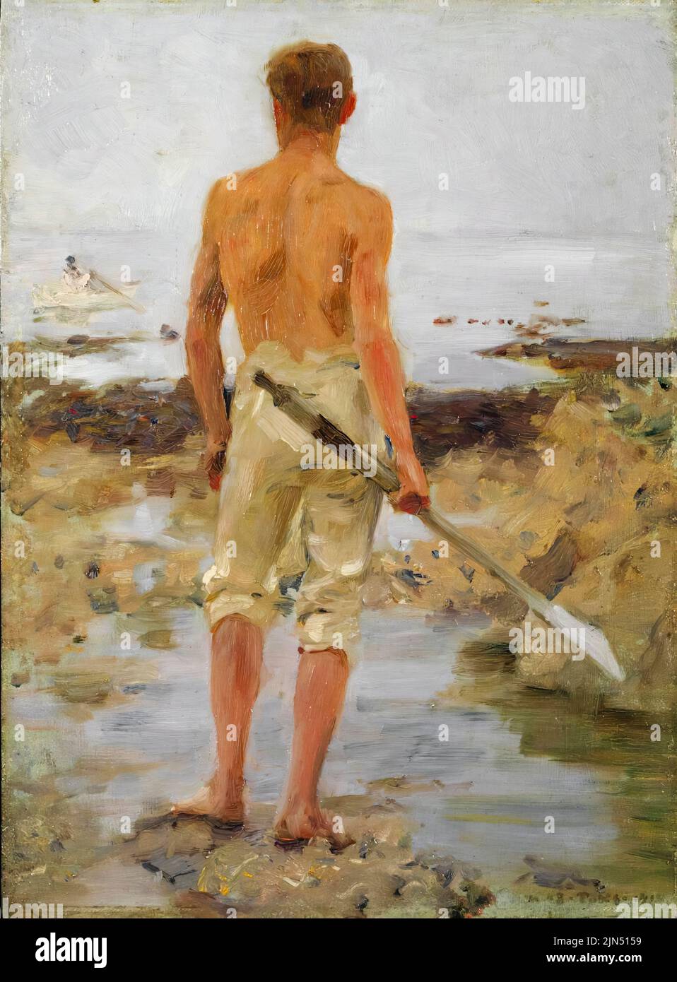 Henry Scott Tuke, A Boy with an Oar, painting in oil on panel, 1910 Private Collection Stock Photo