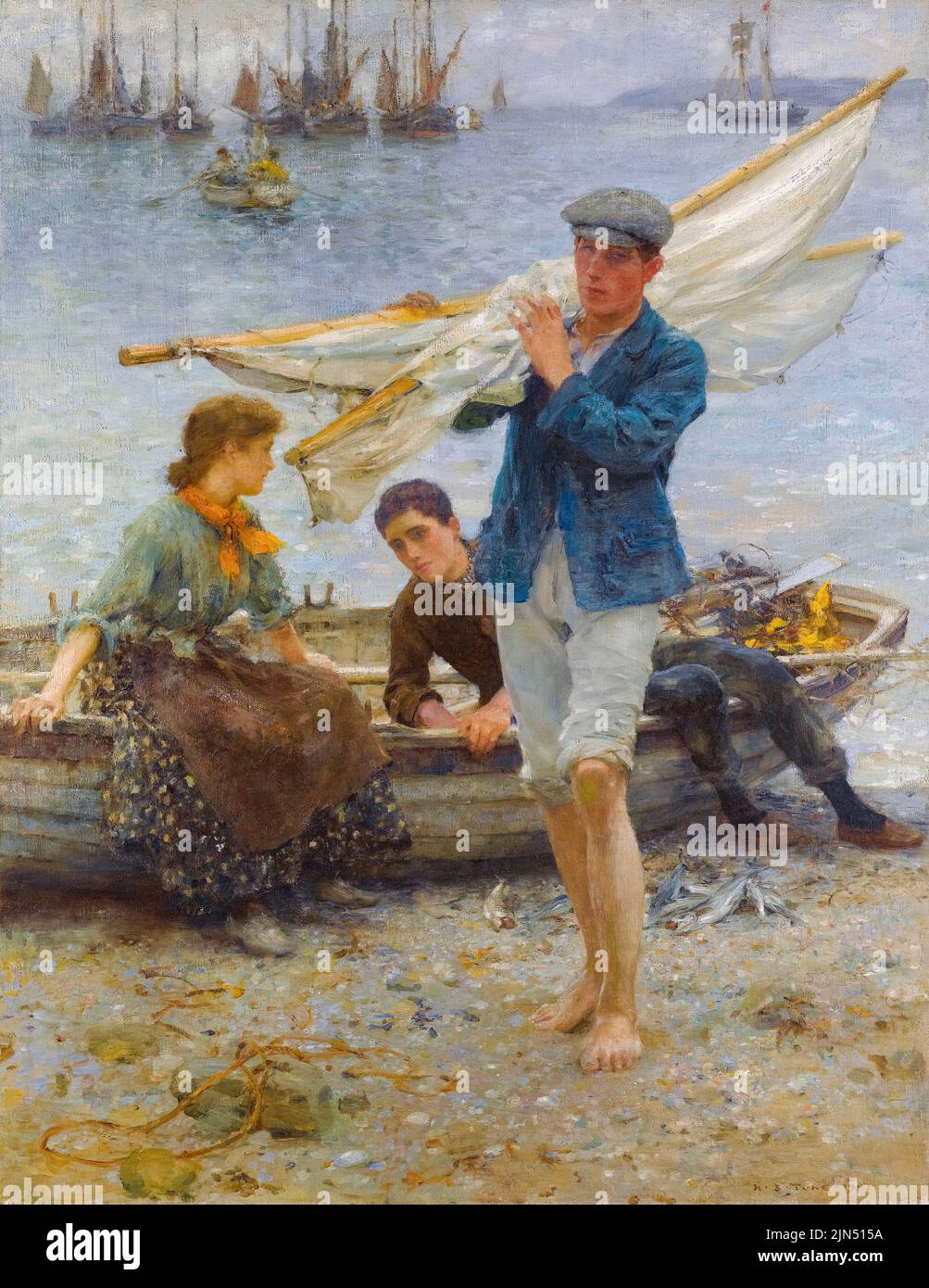 Henry Scott Tuke, Return from Fishing, painting in oil on canvas, 1907 Stock Photo