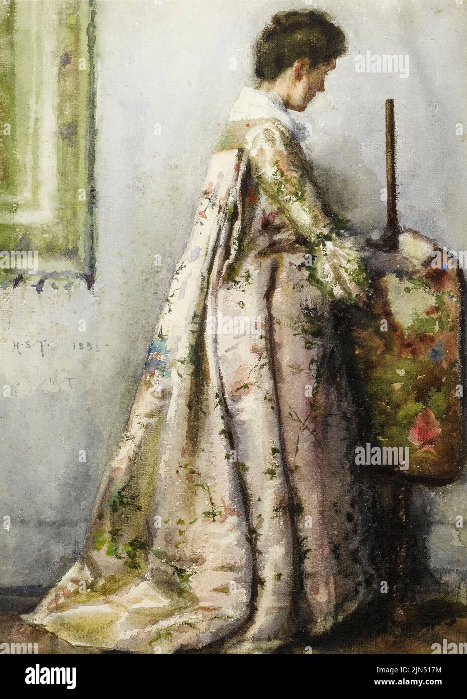 Henry Scott Tuke, The Silk Gown: Portrait of Maria Tuke Sainsbury, painting in watercolour, 1885 Stock Photo