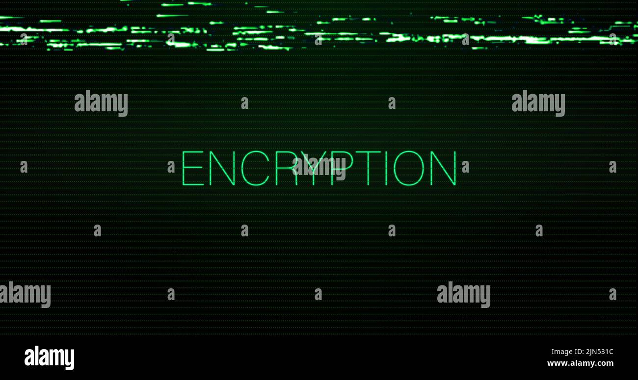 Image of interference over encryption text on black background Stock Photo