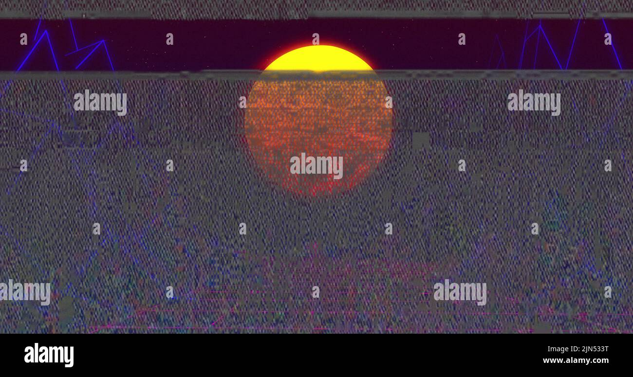 Sun Creating Inference Pattern Image of interference and sun over digital mountains on black ...