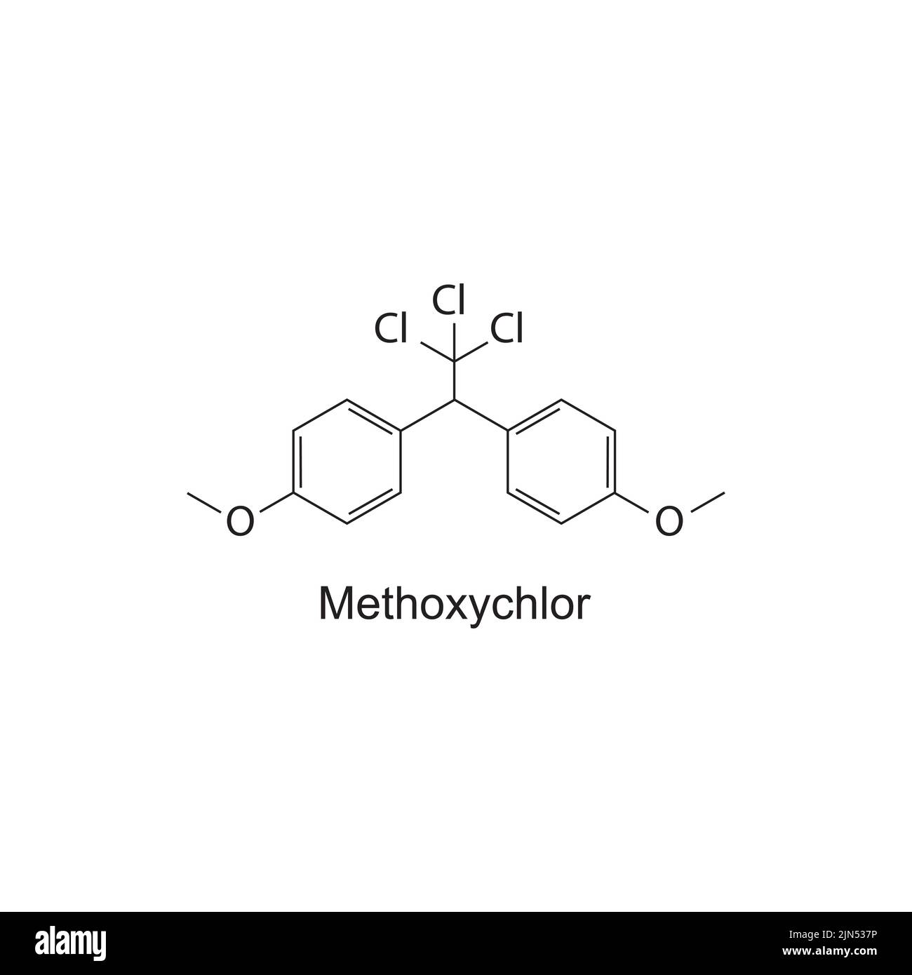 Methoxychlor pesticide chemical structure on white background. Stock Vector