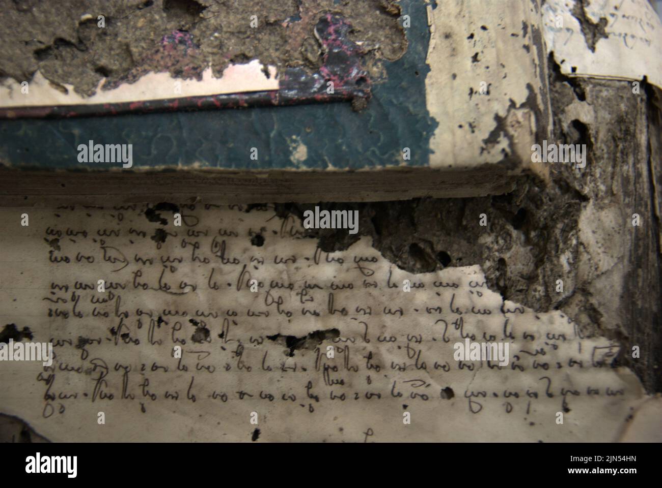 A book written in ancient letters is being reconstructed at the National Library in Jakarta, Indonesia. Stock Photo