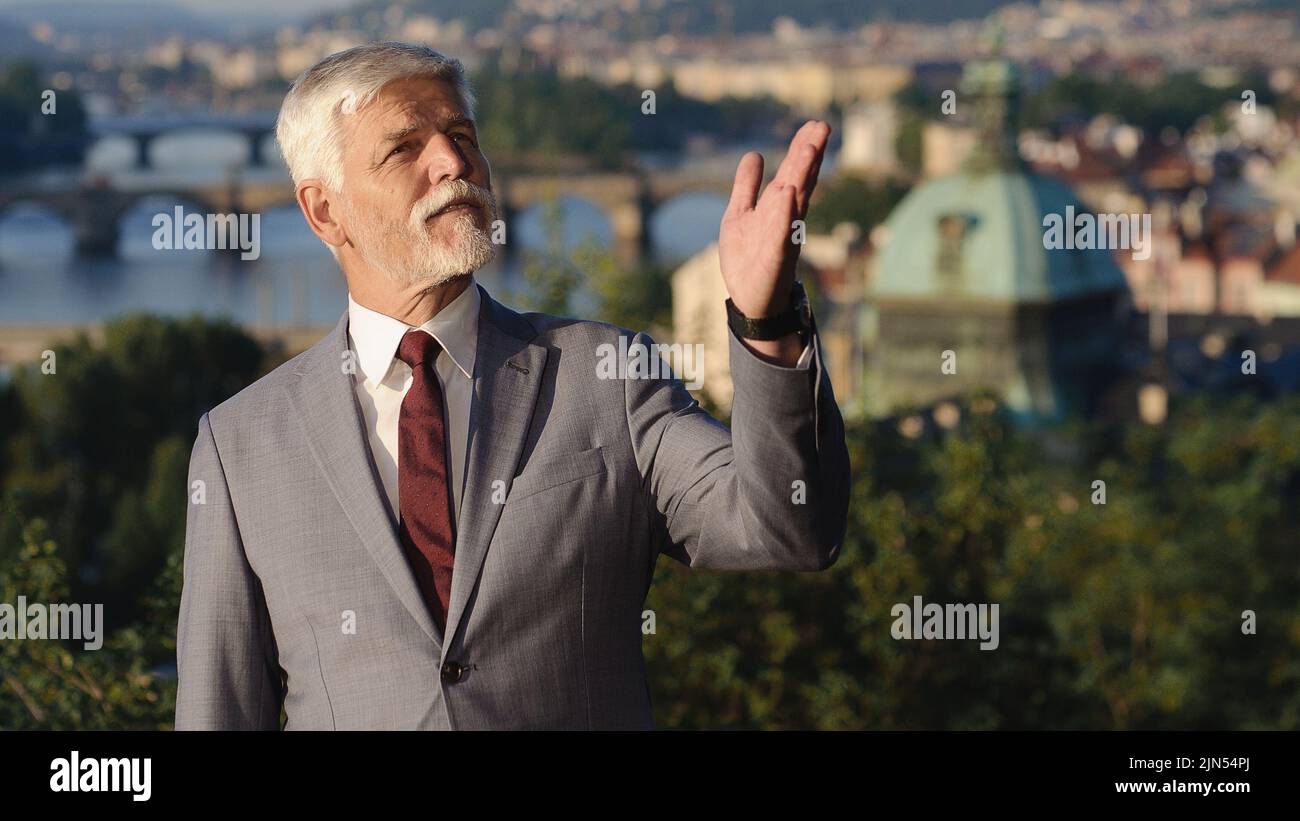 Former NATO military committee chief, Czech General Petr Pavel, Candidate for President of the Czech Republic poses for photographer in Prague, Czech Stock Photo