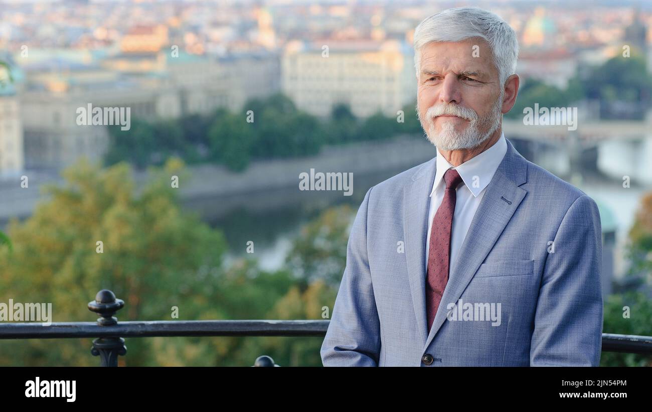 Former NATO military committee chief, Czech General Petr Pavel, Candidate for President of the Czech Republic poses for photographer in Prague, Czech Stock Photo