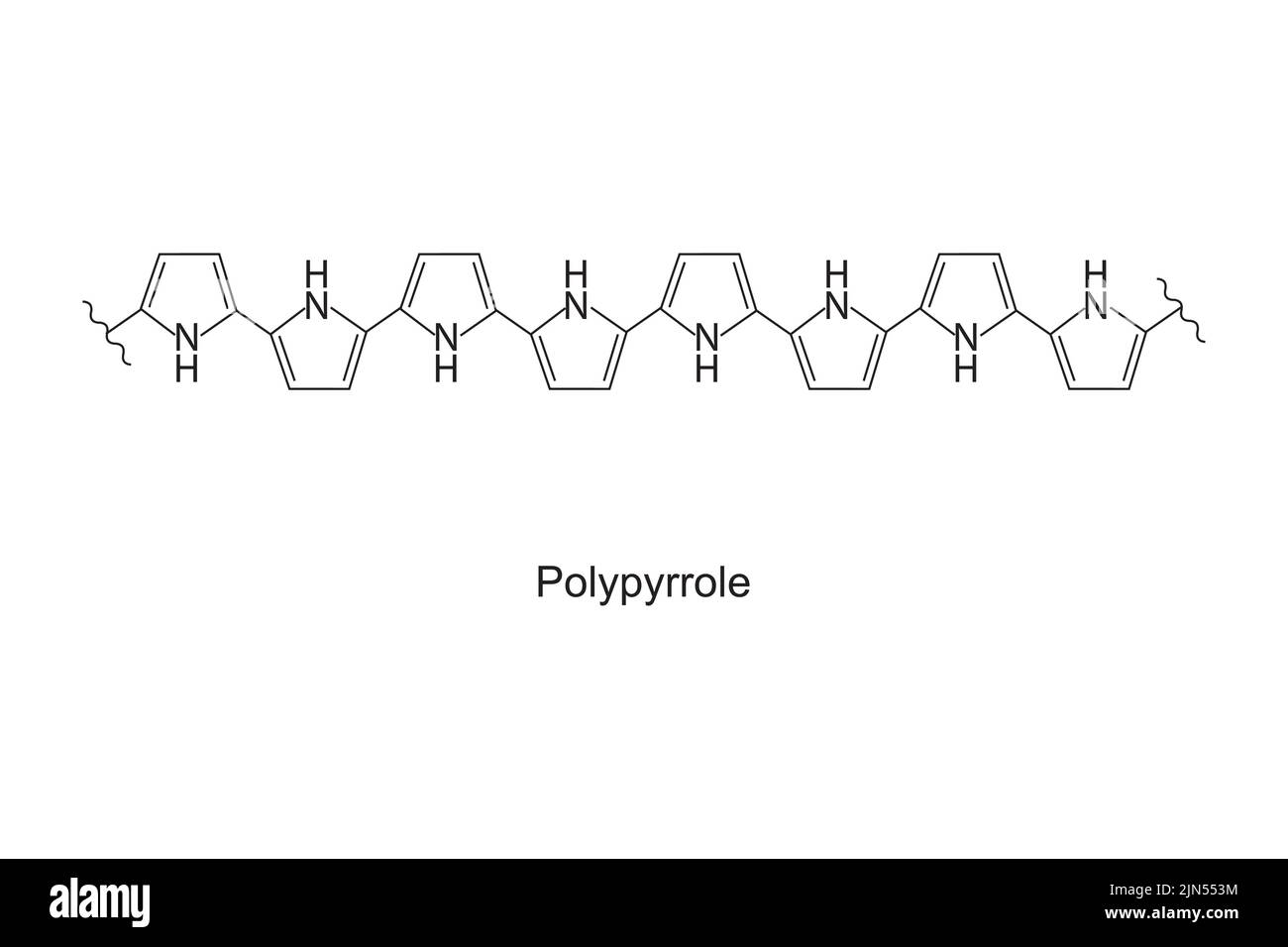 Polypyrrole polymer chemical structure on white background Stock Vector