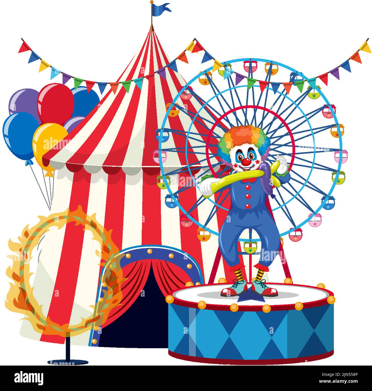 Clown making balloon in front of circus tent illustration Stock Vector ...