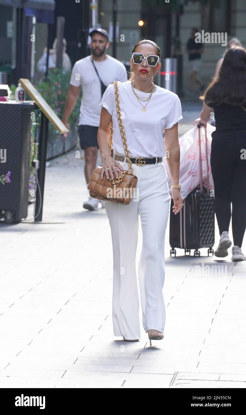 Myleene Klass arrives at Global Radio in London. Picture date: Tuesday August 9, 2022. Stock Photo