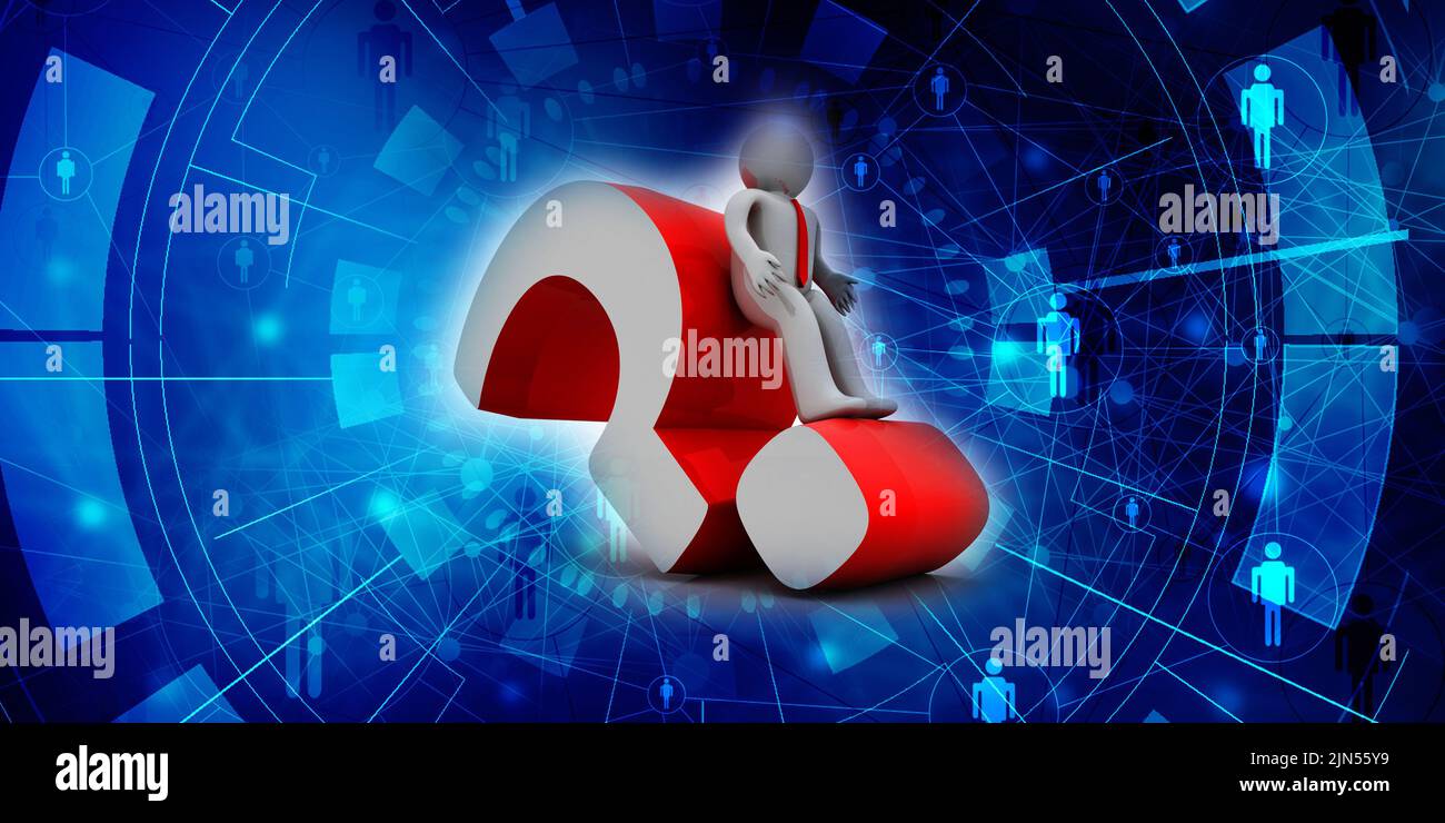 3d illustration man lying on a red question mark Stock Photo - Alamy