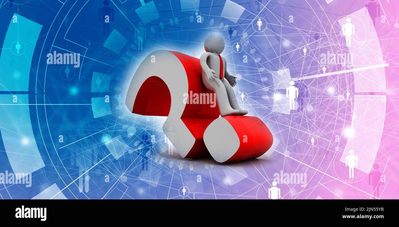 3d illustration man lying on a red question mark Stock Photo - Alamy