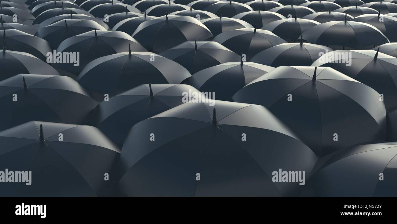 Black umbrellas. Business, Protection, Insurance and Safety concept. 3d rendering. Stock Photo