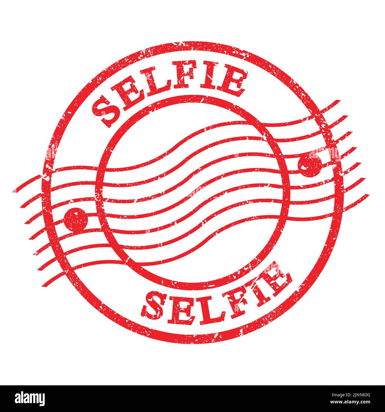 SELFIE, text written on red grungy postal stamp. Stock Photo