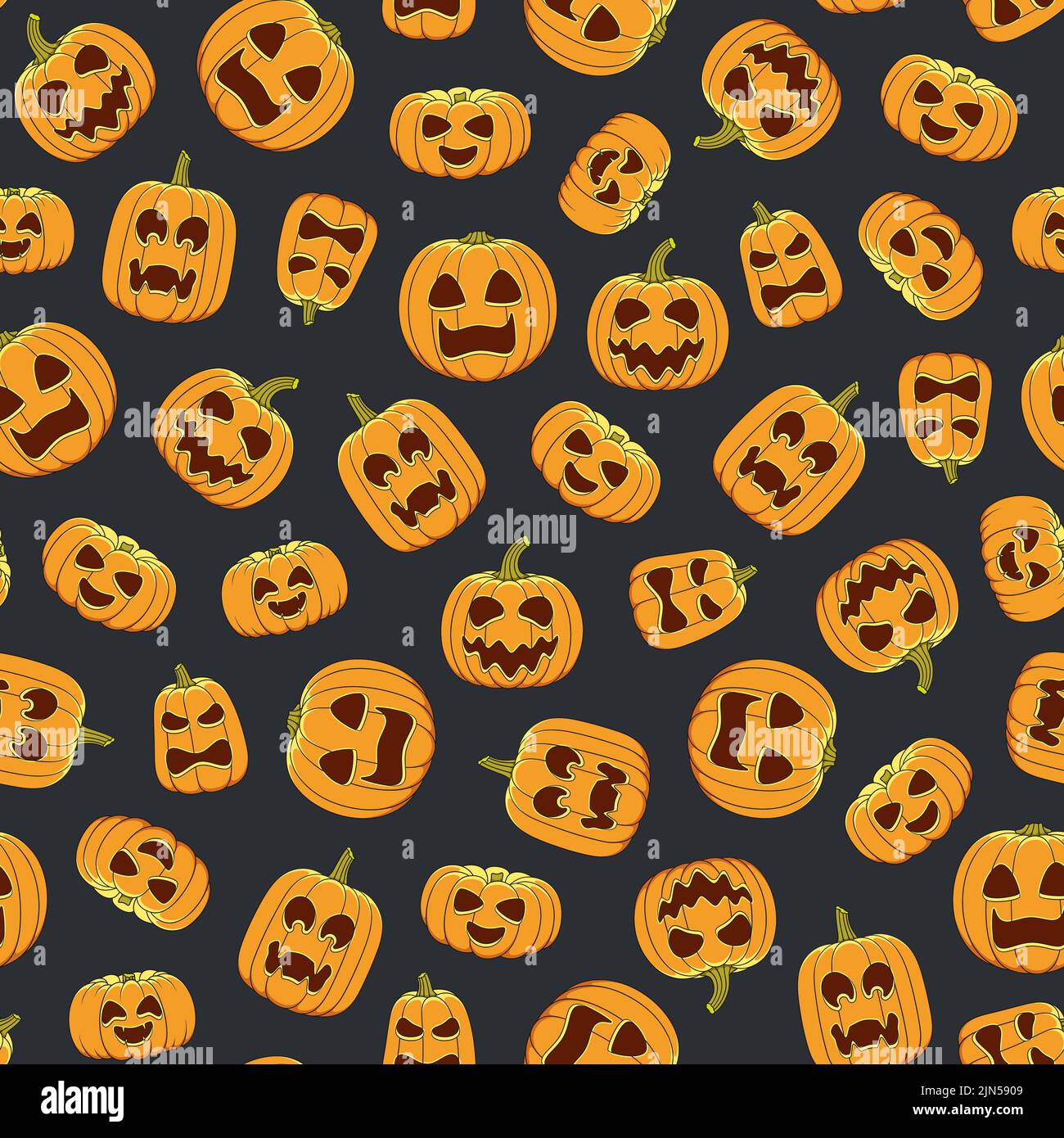 Seamless pattern with carved Halloween pumpkins. Colored vector background. Stock Vector