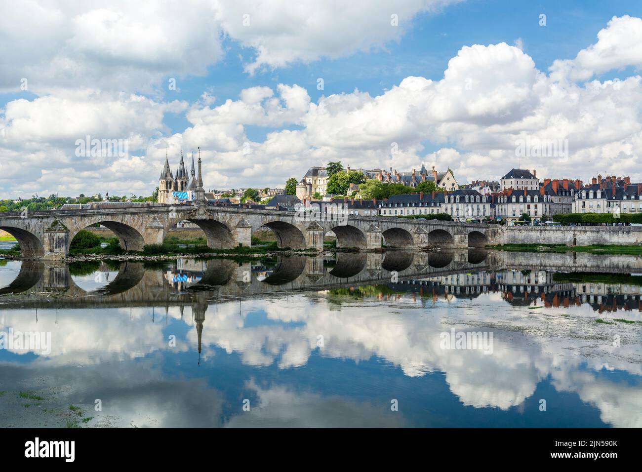 Blois, Loire Valley, France: Blois skyline, city on the shores of Loire River with Jacques Gabriel bridge, capital of Loir-et-Cher department in centr Stock Photo