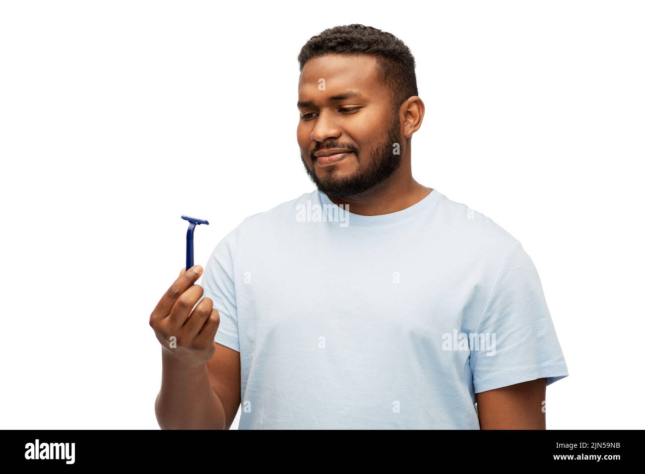 african american man holding razor blade Stock Photo