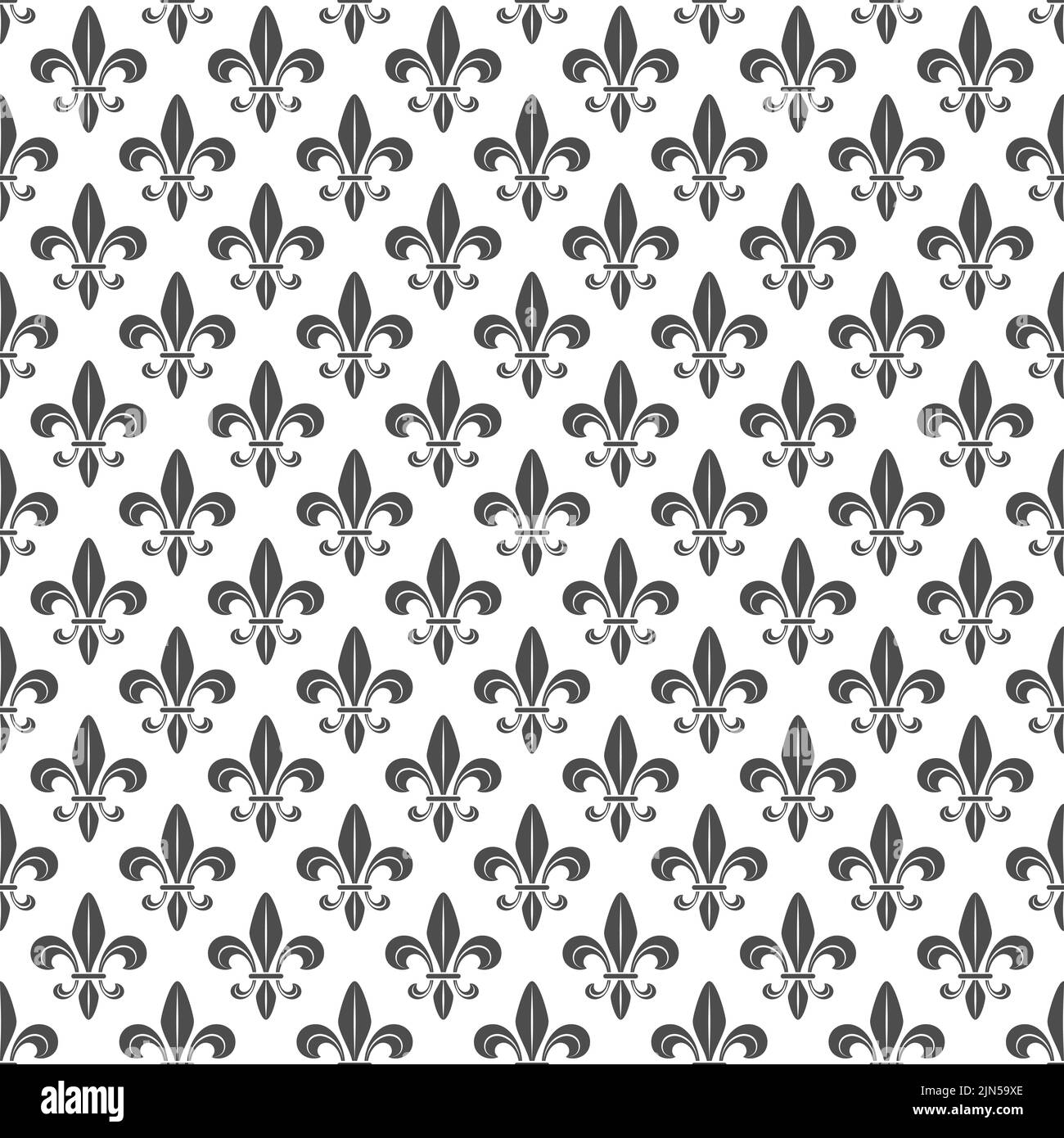 Black and white seamless pattern with fleur de lis, heraldic lily. Vector background on white. Stock Vector