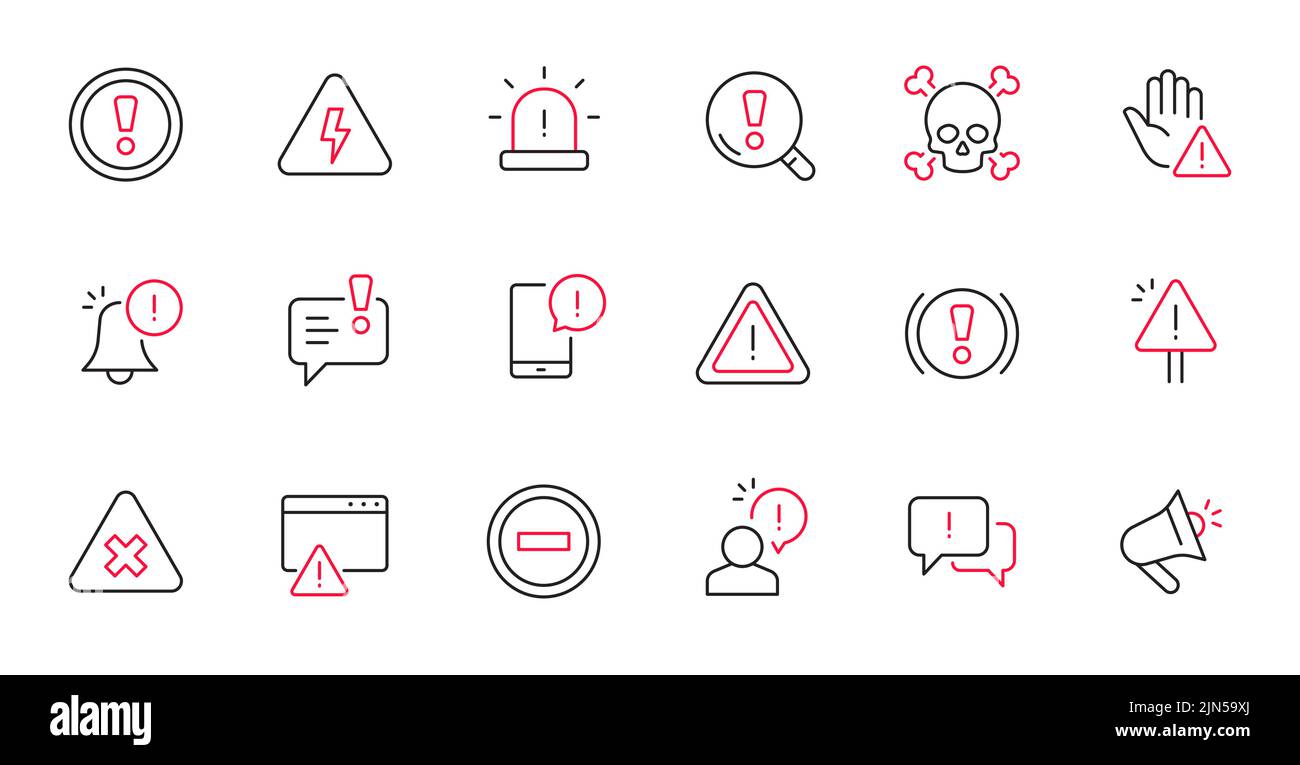 Alert, risk sign line icon set. Caution, warning, exclamation mark thin ...