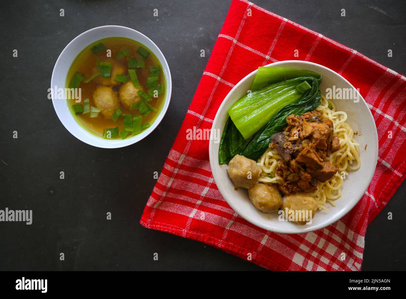 mie ayam or noodles chicken is traditional food from indonesia, asia
