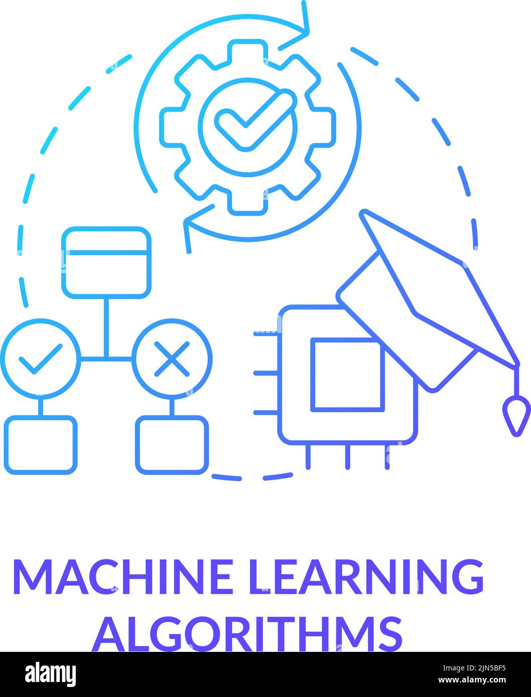 Machine learning algorithms blue gradient concept icon Stock Vector