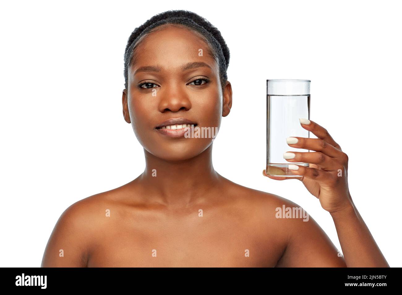 young african american woman with glass of water Stock Photo