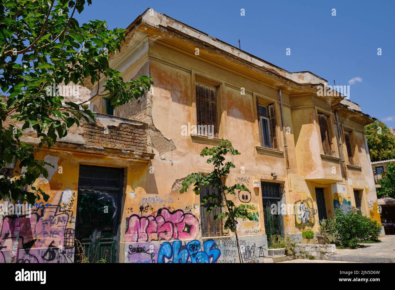 Abandoned old building in the Plaka area of Athens Stock Photo