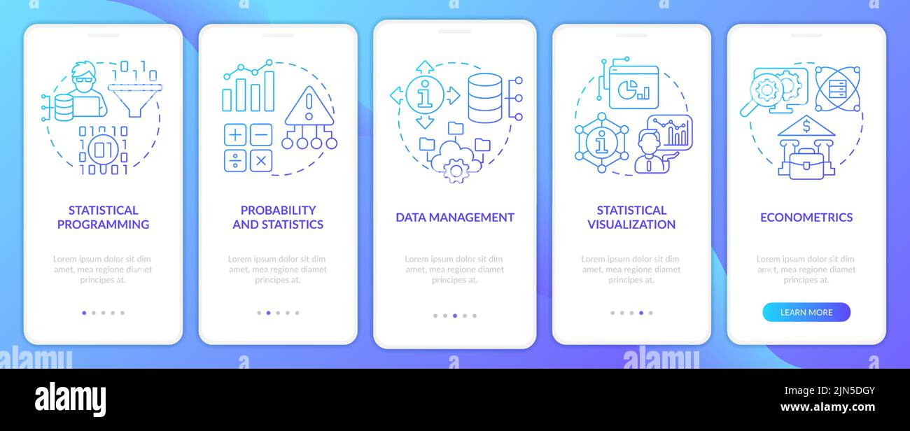 Data analyst skills blue gradient onboarding mobile app screen Stock Vector