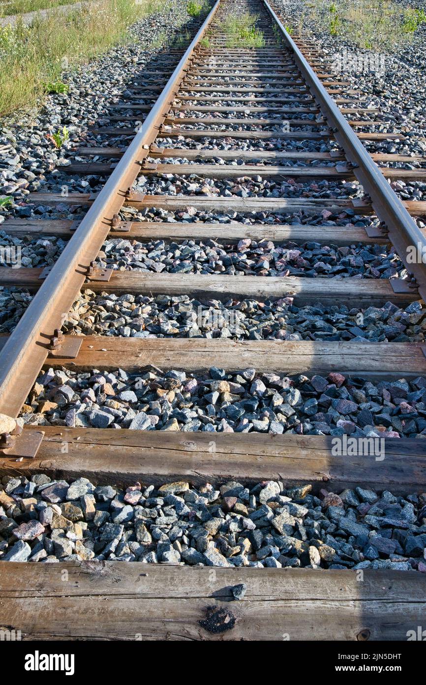 old railroad with wooden baulks Stock Photo