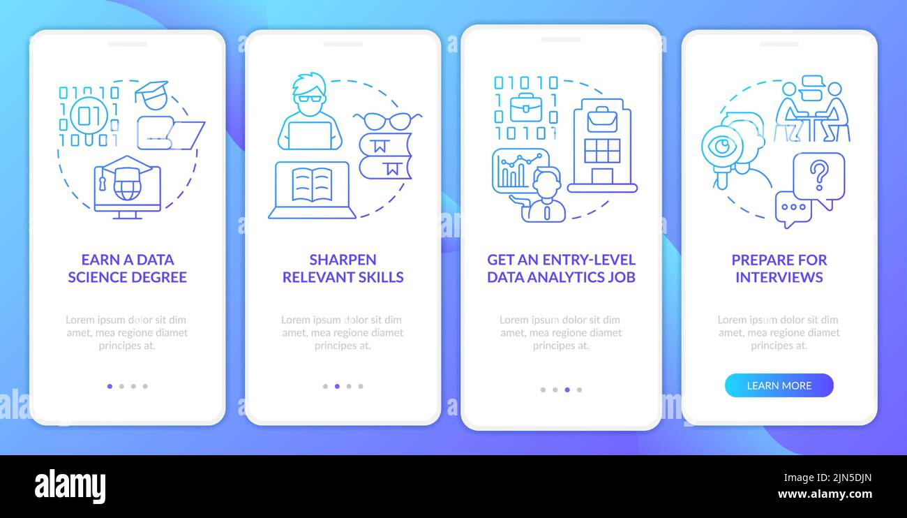 Becoming data scientist blue gradient onboarding mobile app screen ...
