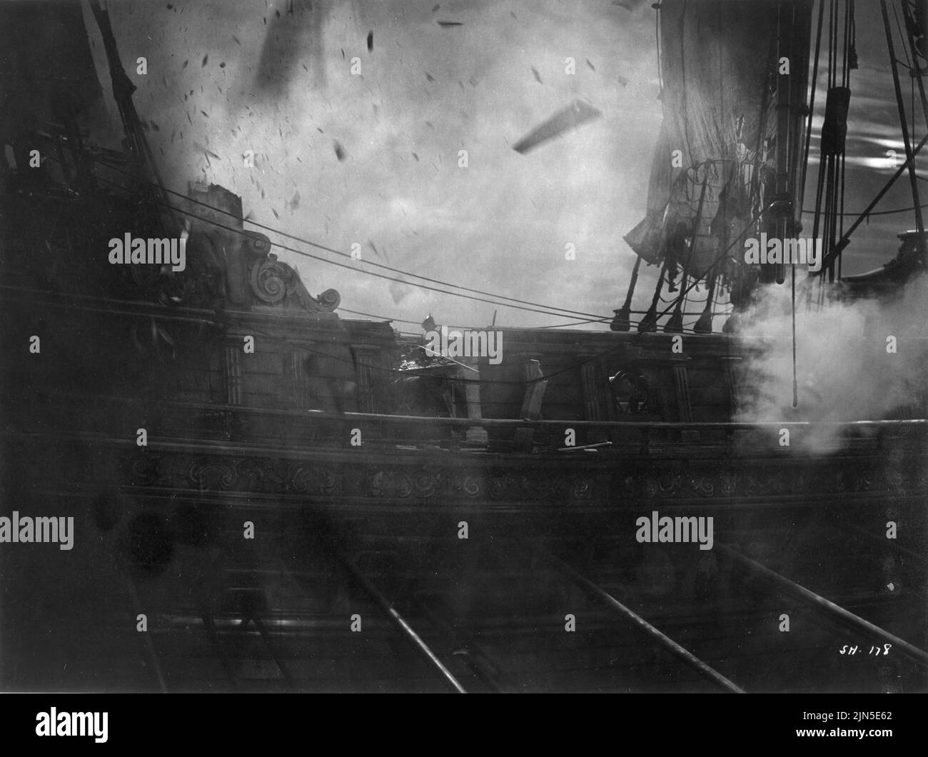 Explosion on Ship / Galleon in THE SEA HAWK 1940 director MICHAEL CURTIZ music Erich Wolfgang Korngold Warner Bros. Stock Photo