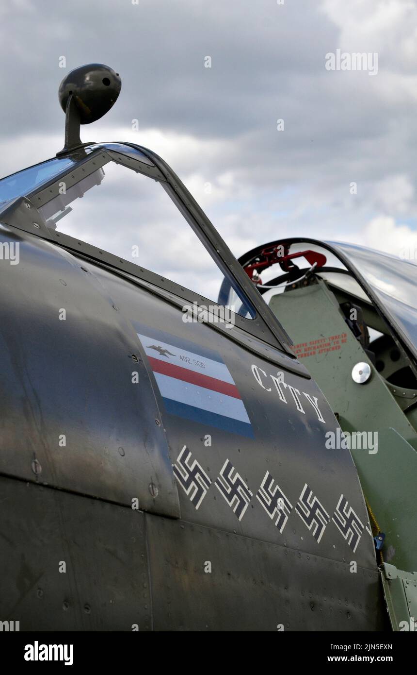 supermarine spitfire cockpit with marked swastikas Stock Photo