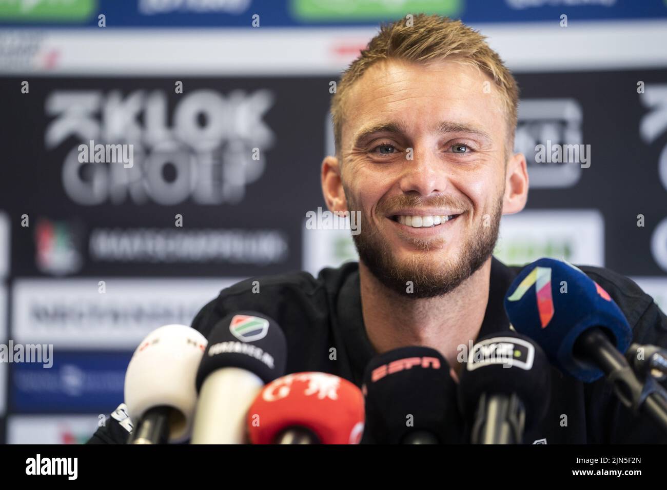 2022-08-09 10:58:12 NIJMEGEN - Jasper Cillessen during his presentation at NEC. The 33-year-old goalkeeper has committed himself to the club from Nijmegen for three years. He left the Gelderland formation for Ajax in 2011 and later also played for FC Barcelona and Valencia. ANP JEROEN JUMELET netherlands out - belgium out Stock Photo