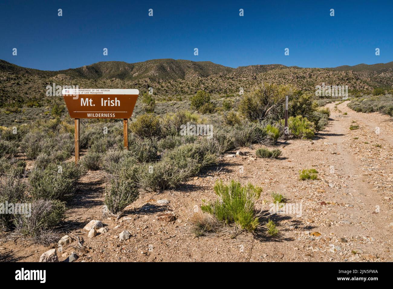 Sign at Mt Irish Wilderness, Basin and Range National Monument, Nevada, USA Stock Photo