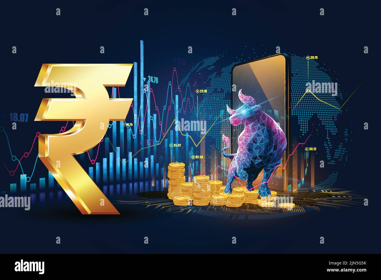 Indian Economy Increase Bull Market Indian Stock Market High Growth