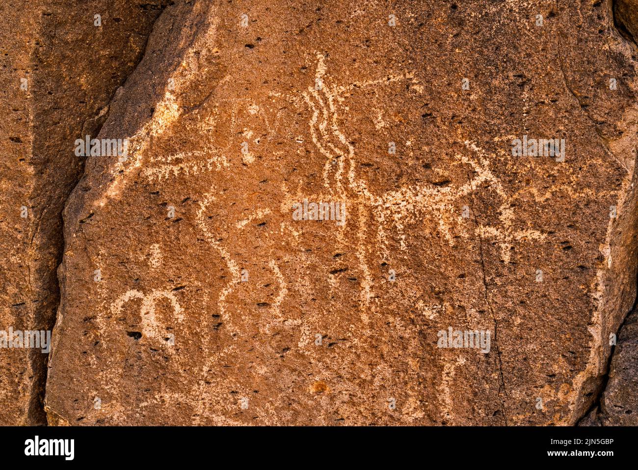 Petroglyph panel at tuff monolith, Mt Irish Archaeological District, Eastern Locus, Basin and Range National Monument, Nevada, USA Stock Photo