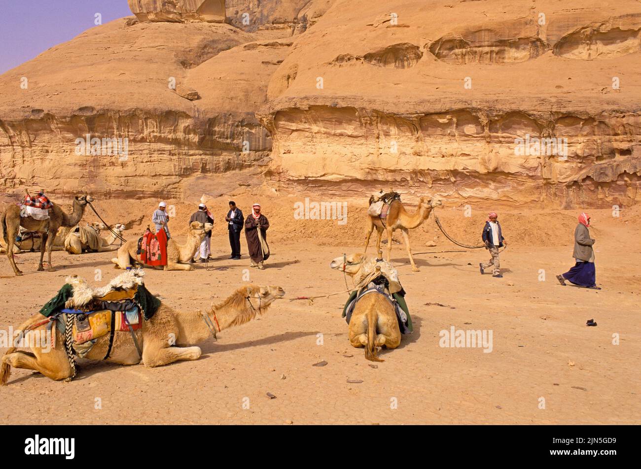 Jordan, Wadi Rum Desert, Bedouin caravanners Stock Photo