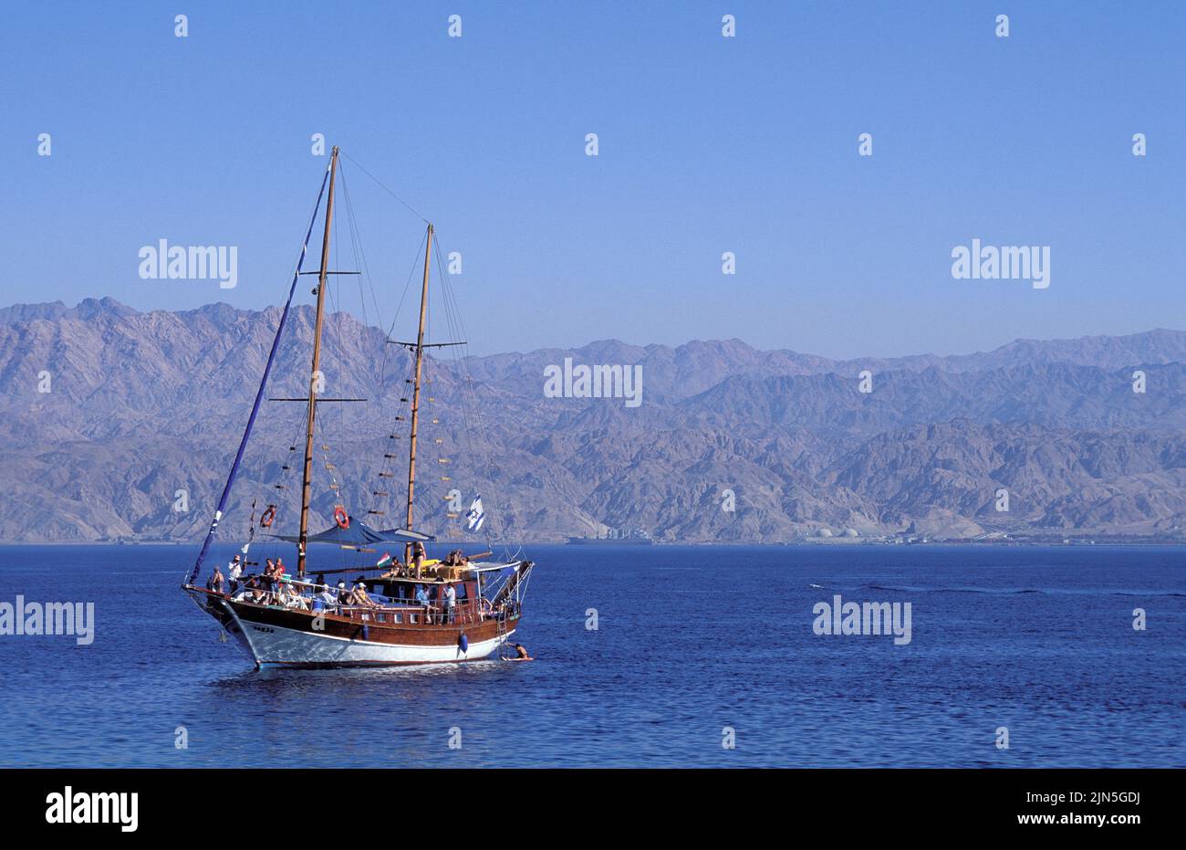Jordan, Aqaba, boat on the Red Sea Stock Photo
