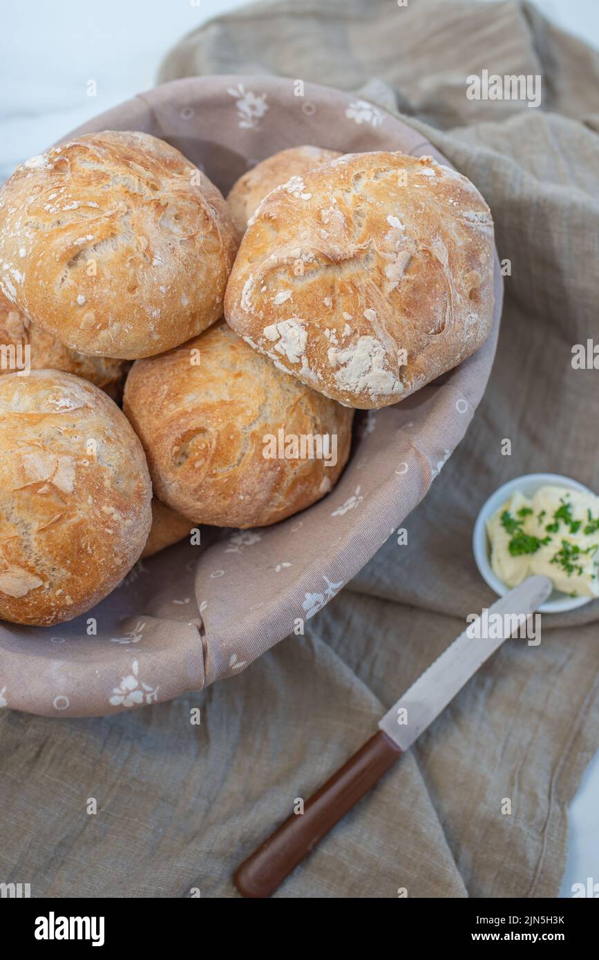 healthy home made crusty round bread rolls Stock Photo Alamy
