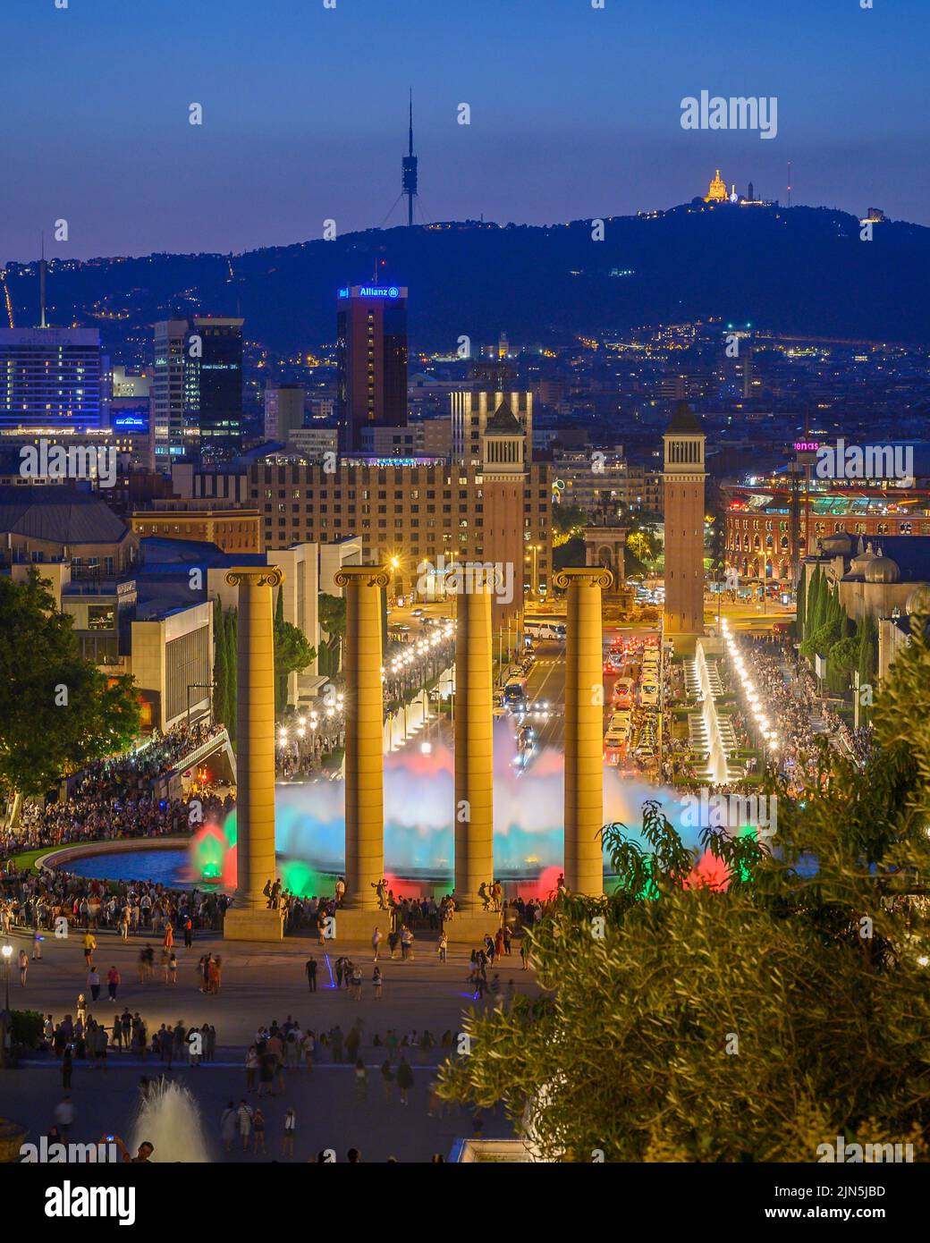 An aerial view of Magic Fountain of Montjuic in Barcelona, Spain at