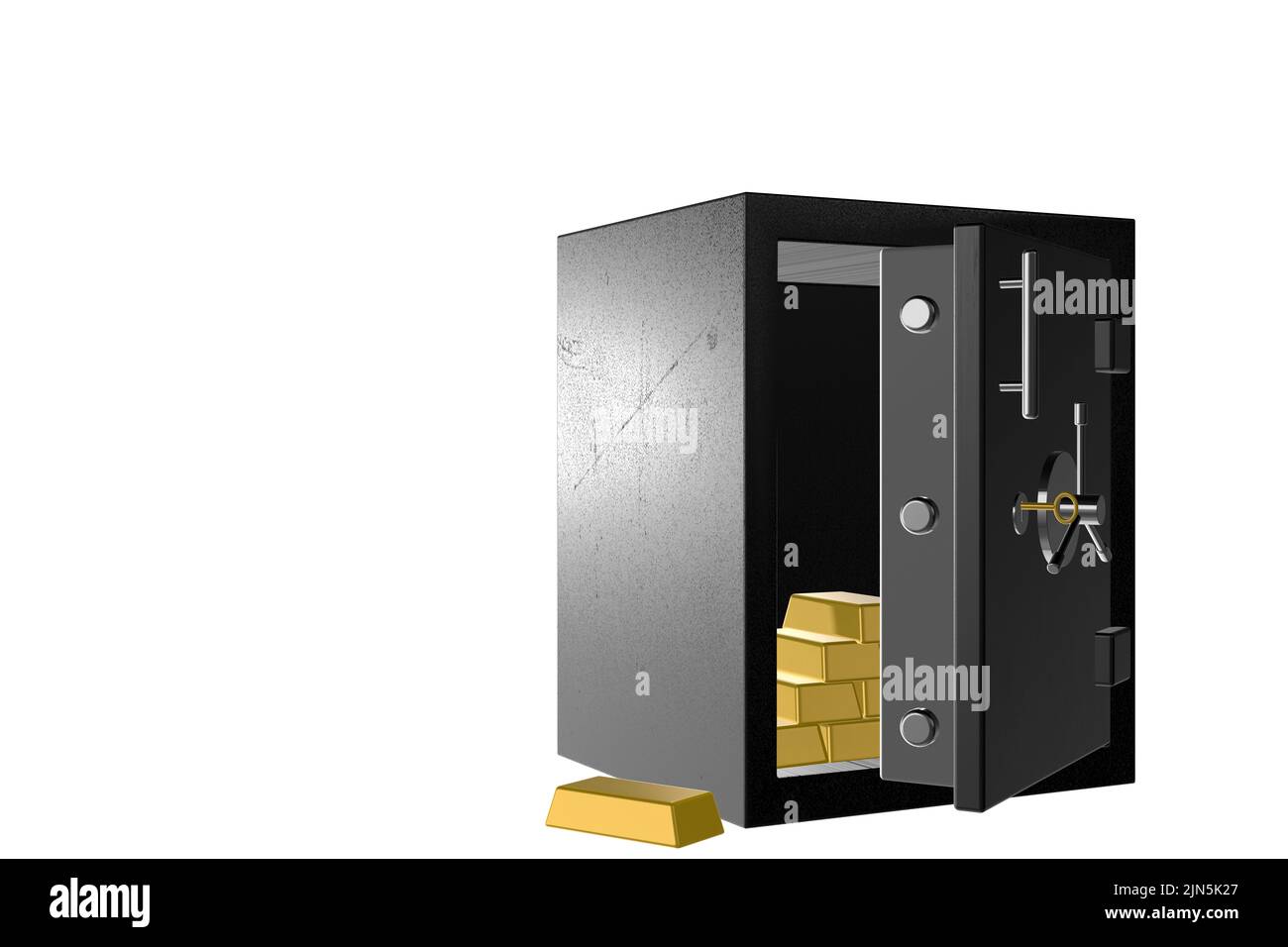 safe with door open safe with gold bars gold bullion inside open safe cut out isolated on white background Stock Photo