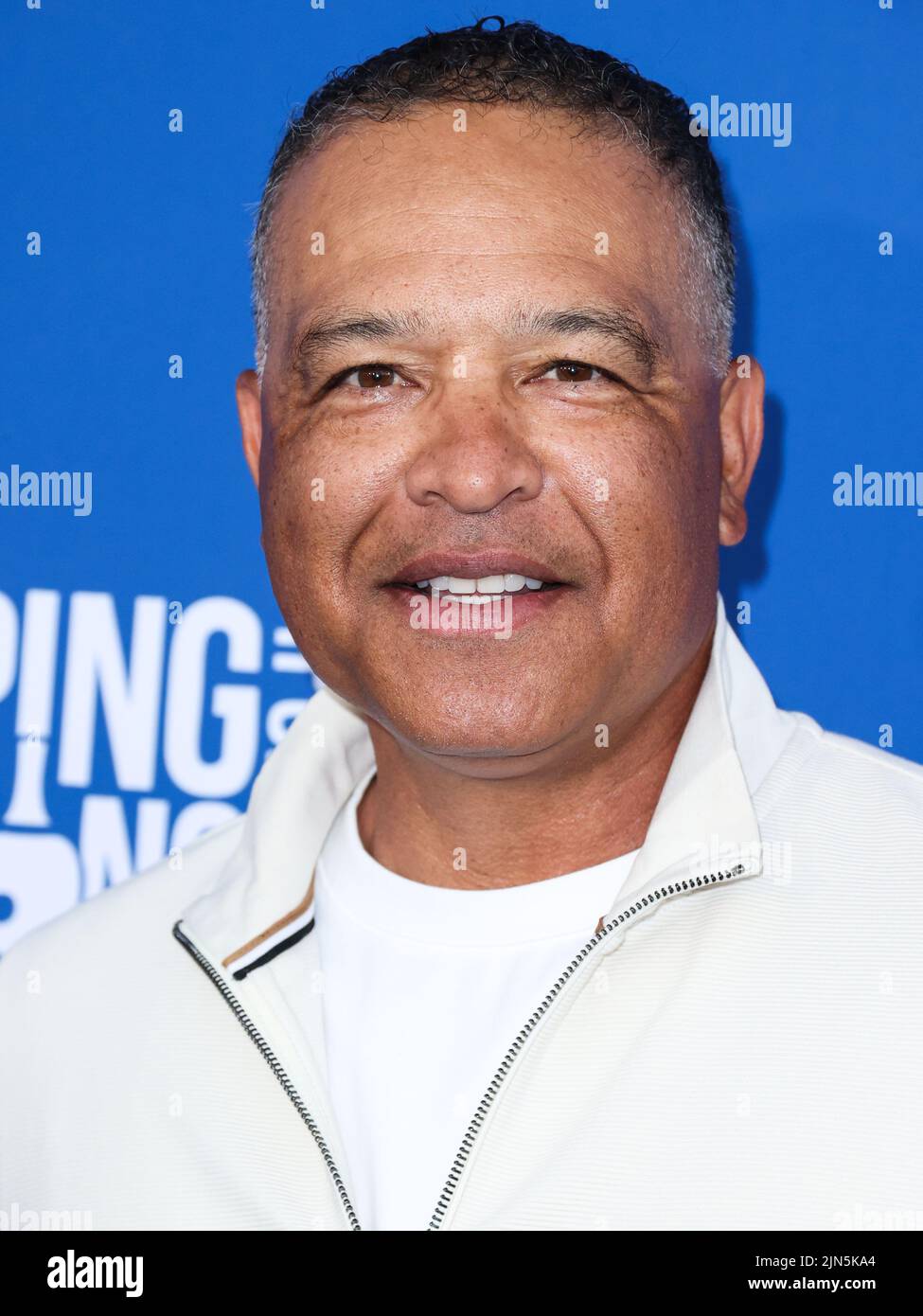 ELYSIAN PARK, LOS ANGELES, CALIFORNIA, USA - AUGUST 08: American professional baseball manager and former outfielder who is the manager of the Los Angeles Dodgers of Major League Baseball Dave Roberts (Doc) arrives at Kershaw's Challenge Ping Pong 4 Purpose 2022 held at Dodger Stadium on August 8, 2022 in Elysian Park, Los Angeles, California, United States. (Photo by Xavier Collin/Image Press Agency) Stock Photo