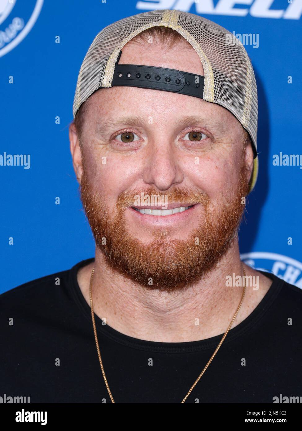 ELYSIAN PARK, LOS ANGELES, CALIFORNIA, USA - AUGUST 08: American professional baseball third baseman for the Los Angeles Dodgers of Major League Baseball Justin Turner arrives at Kershaw's Challenge Ping Pong 4 Purpose 2022 held at Dodger Stadium on August 8, 2022 in Elysian Park, Los Angeles, California, United States. (Photo by Xavier Collin/Image Press Agency) Stock Photo