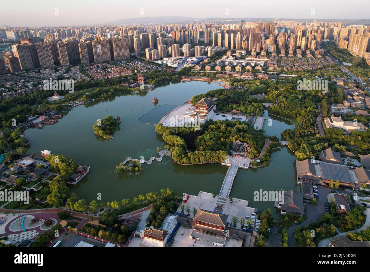 Xi'an. 15th June, 2022. Aerial photo taken on June 15, 2022 shows a view of the Tang Paradise, a large royal-garden-like theme park, in Xi'an, northwest China's Shaanxi Province. Credit: Shao Rui/Xinhua/Alamy Live News Stock Photo