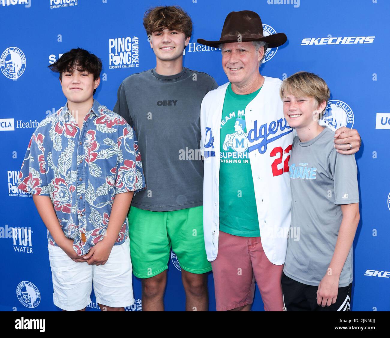 Los Angeles, United States. 08th Aug, 2022. ELYSIAN PARK, LOS ANGELES, CALIFORNIA, USA - AUGUST 08: American actor Will Ferrell with sons Magnus Paulin Ferrell, Mattias Paulin Ferrell and Axel Paulin Ferrell arrive at Kershaw's Challenge Ping Pong 4 Purpose 2022 held at Dodger Stadium on August 8, 2022 in Elysian Park, Los Angeles, California, United States. (Photo by Xavier Collin/Image Press Agency) Credit: Image Press Agency/Alamy Live News Stock Photo
