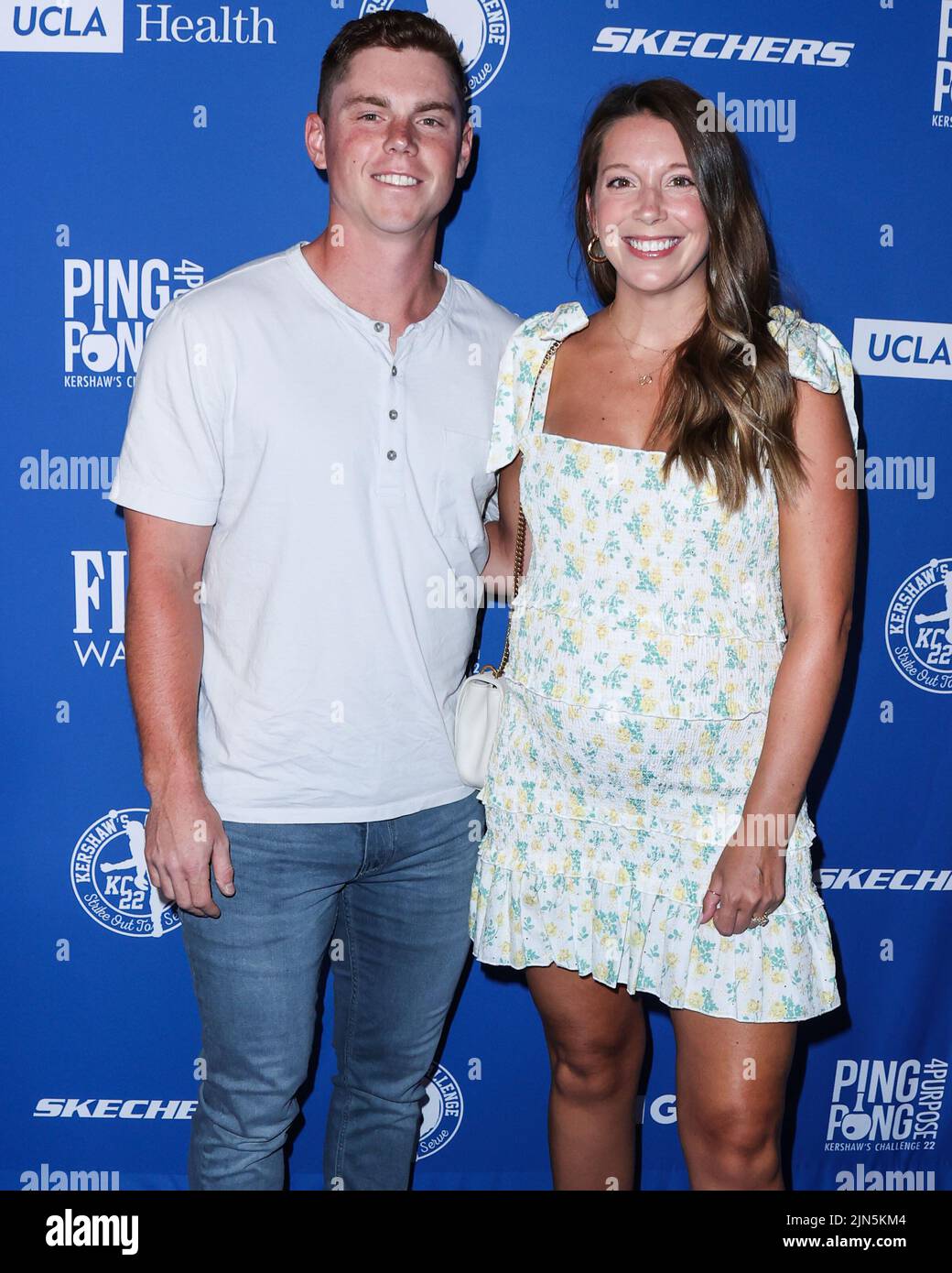 Los Angeles, United States. 08th Aug, 2022. ELYSIAN PARK, LOS ANGELES, CALIFORNIA, USA - AUGUST 08: American professional baseball catcher for the Los Angeles Dodgers of Major League Baseball Will Smith and wife Cara Smith arrive at Kershaw's Challenge Ping Pong 4 Purpose 2022 held at Dodger Stadium on August 8, 2022 in Elysian Park, Los Angeles, California, United States. (Photo by Xavier Collin/Image Press Agency) Credit: Image Press Agency/Alamy Live News Stock Photo