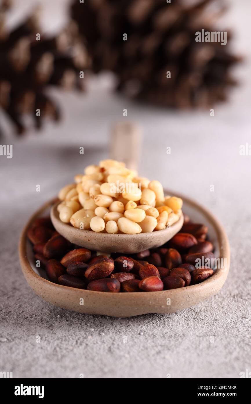 Natural Pine Nuts Peeled And Whole Stock Photo Alamy