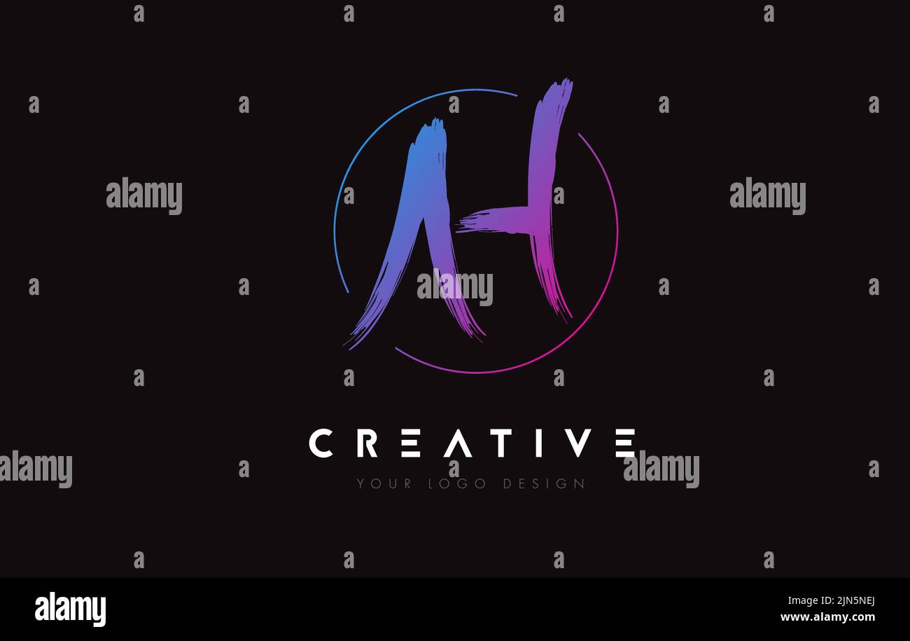 Creative Colorful AH Brush Letter Logo Design. Artistic Handwritten ...