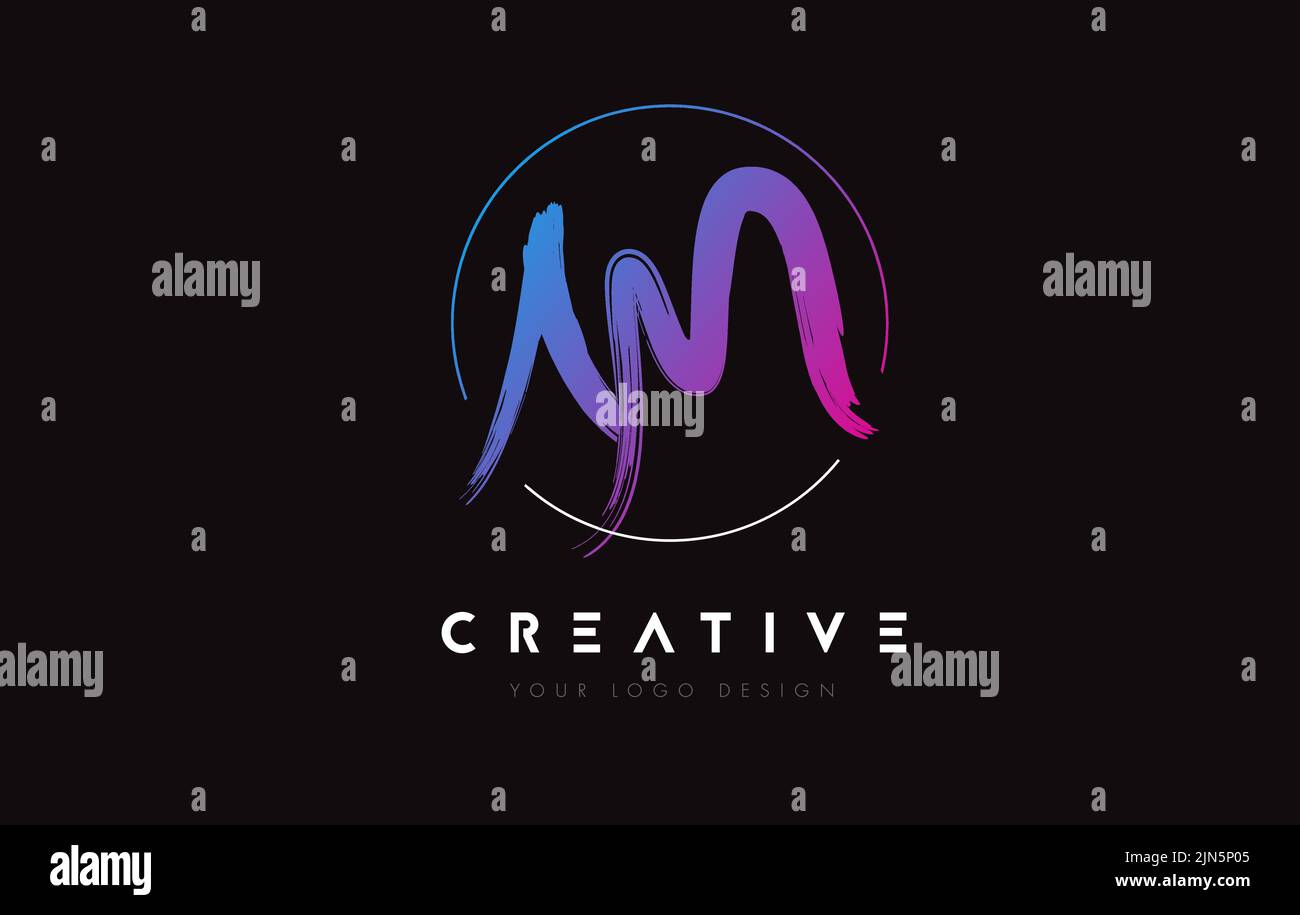 Creative Colorful AM Brush Letter Logo Design. Artistic Handwritten Brush Letters Logo Concept