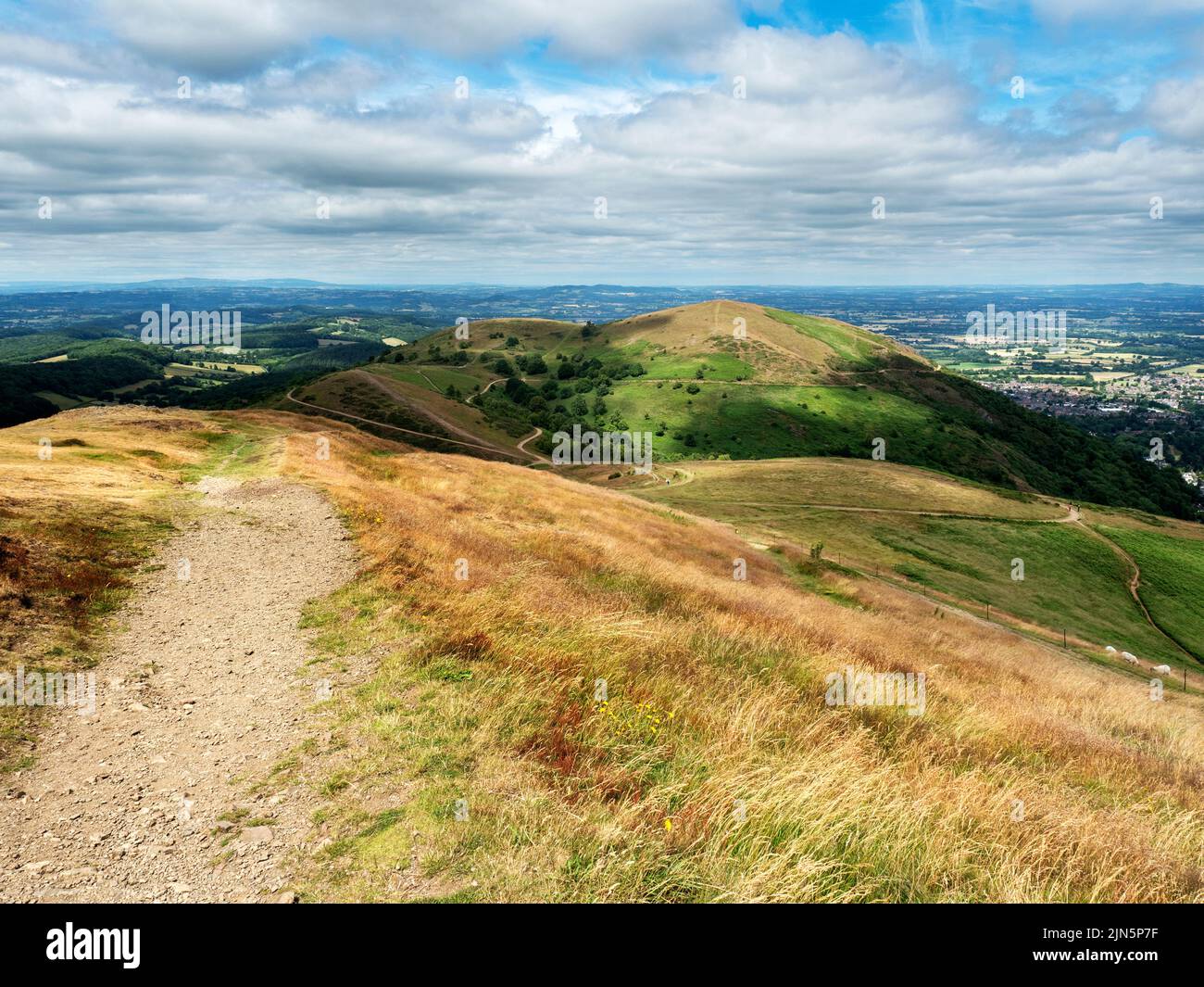 Looking north towards North Hill from Worcestershire Beacon in the Malvern Hills AONB England Stock Photo