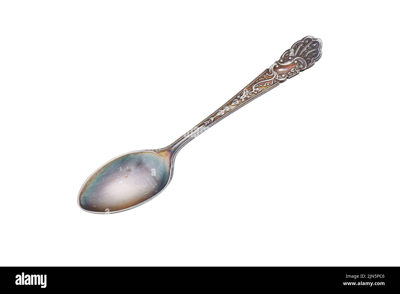 Metal oxidized dessert spoon, cut out, photo stacking Stock Photo Alamy