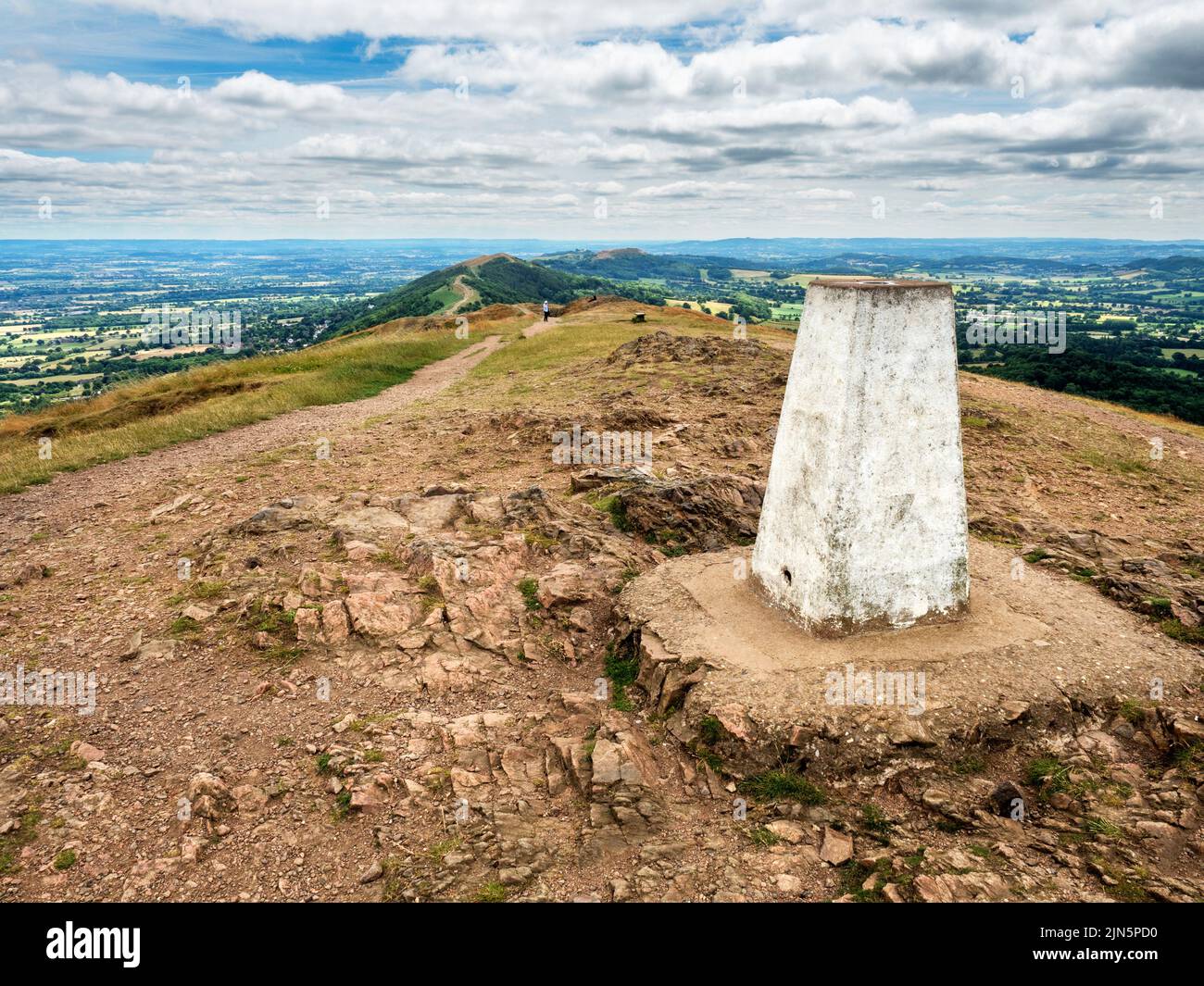 Trig point at the summit of Worcestershire Beacon in the Malvern Hills AONB England Stock Photo